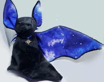 Large Bat Plush Stuffed Animal BeeZeeArt Black 'StarBright' 16in Wingspan