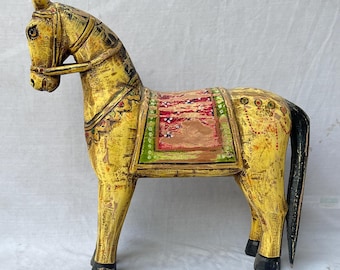 Handcrafted Wooden Horse Figurine – Indian Folk Art, Boho Home Decor (20 Inch)
