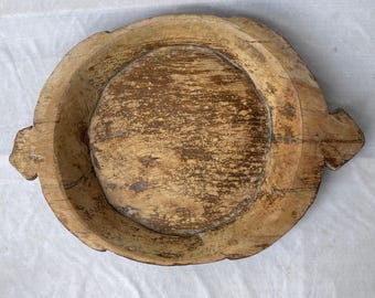 Vintage handgesneden houten paratkom | Deegschaal van verouderd teakhout | Rustieke boerderij primitieve inrichting
