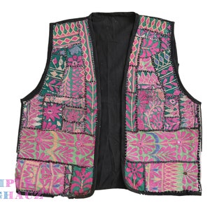 Vintage Kantha Jacket: 1970s Boho Embroidered Indian Vest