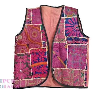 Vintage Kantha Jacket: 1970s Embroidered Boho Hippie Vest