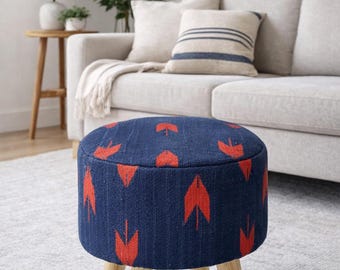 Roter und Blauer Kelim Hocker im Vintage-Stil für Wohnzimmer