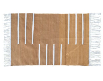 Handmade Cotton Dhurrie Rug: Mustard White Accent Mat, 2x3 ft