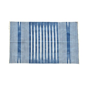 Modern Handmade Cotton Area Rug. Indian Dhurrie Rug Reversible Deep Indigo Natural Vegetable Dyed Eco Friendly Rugs Wall Tapestry