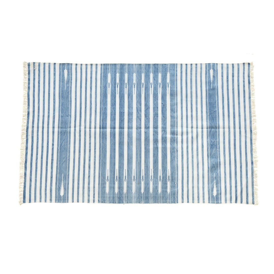 Handmade Indigo Cotton Dhurrie Rug: Reversible Indian Area Rug - Etsy