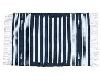 Handmade Indigo Cotton Dhurrie Rug: Reversible Indian Door Mat (2x3 ft)