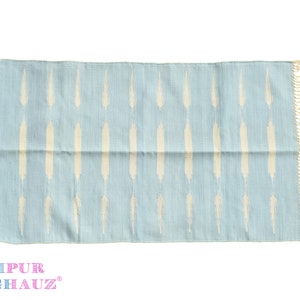 Handmade Blue and White Cotton Dhurrie Rug: Modern Woven Area Rug