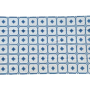 Handmade Dhurrie Rug: Modern Blue & White Cotton Area Rug
