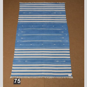 4x6 Indigo Blue and White stripes Modern Handmade Cotton Area Rug  Indian Dhurrie Rug | Flatweave Rug Tapestry Scandinavian Kilim