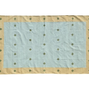 Modern Handmade Cotton/Wool Area Rug Camel and Seaglass Indian Dhurrie Rug Kilim Reversible Natural Dyed Eco Friendly Rugs Wall Tapestry