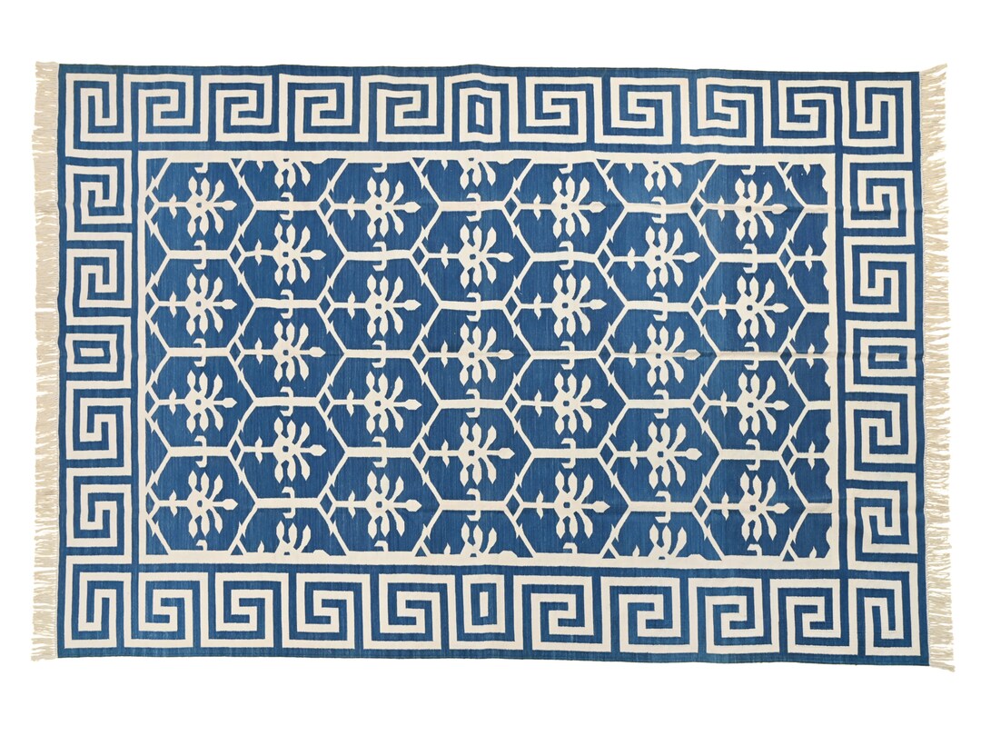 Indigo Blue Cotton Dhurrie Rug: Vintage Modern Flatweave Area Rug - Etsy