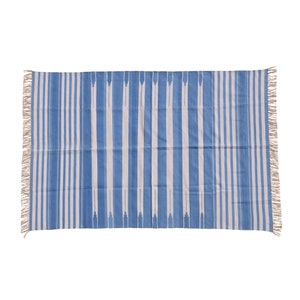 Alfombras de algodón a rayas hechas a mano, teñidas de forma natural, en todos los tamaños, lavadas a la piedra, color índigo claro, alfombras reversibles Kilim Dhurries