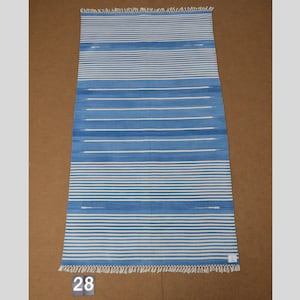 4x6 Indigo Blue and White stripes Modern Handmade Cotton Area Rug  Indian Dhurrie Rug | Flatweave Rug Tapestry Scandinavian Kilim