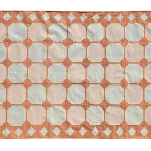 Modern Handmade Cotton/Wool Area Rug Terracotta Pink Indian Dhurrie Rug Reversible Kilim Natural Dyed Eco Friendly Rugs Wall Tapestry