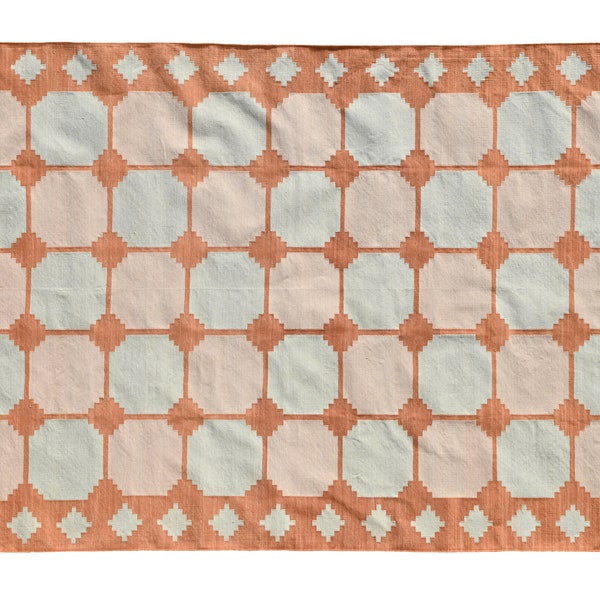 Modern Handmade Cotton/Wool Area Rug Terracotta Pink Indian Dhurrie Rug Reversible Kilim Natural Dyed Eco Friendly Rugs Wall Tapestry