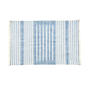 Modern Handmade Cotton Area Rug. Indian Dhurrie Rug Reversible Light Indigo Natural Vegetable Dyed Eco Friendly Rugs Wall Tapestry