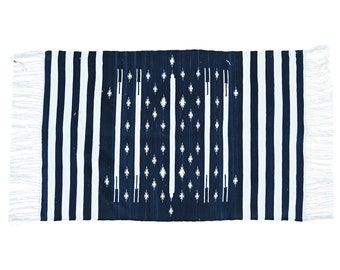 Handmade Indigo Cotton Dhurrie Rug: Reversible Indian Door Mat