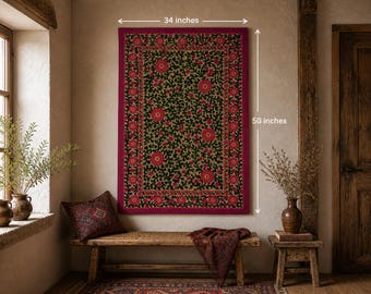 Vintage Suzani Floral Textile: Hand-Embroidered Textile Wall Hanging (34x50 Inches)