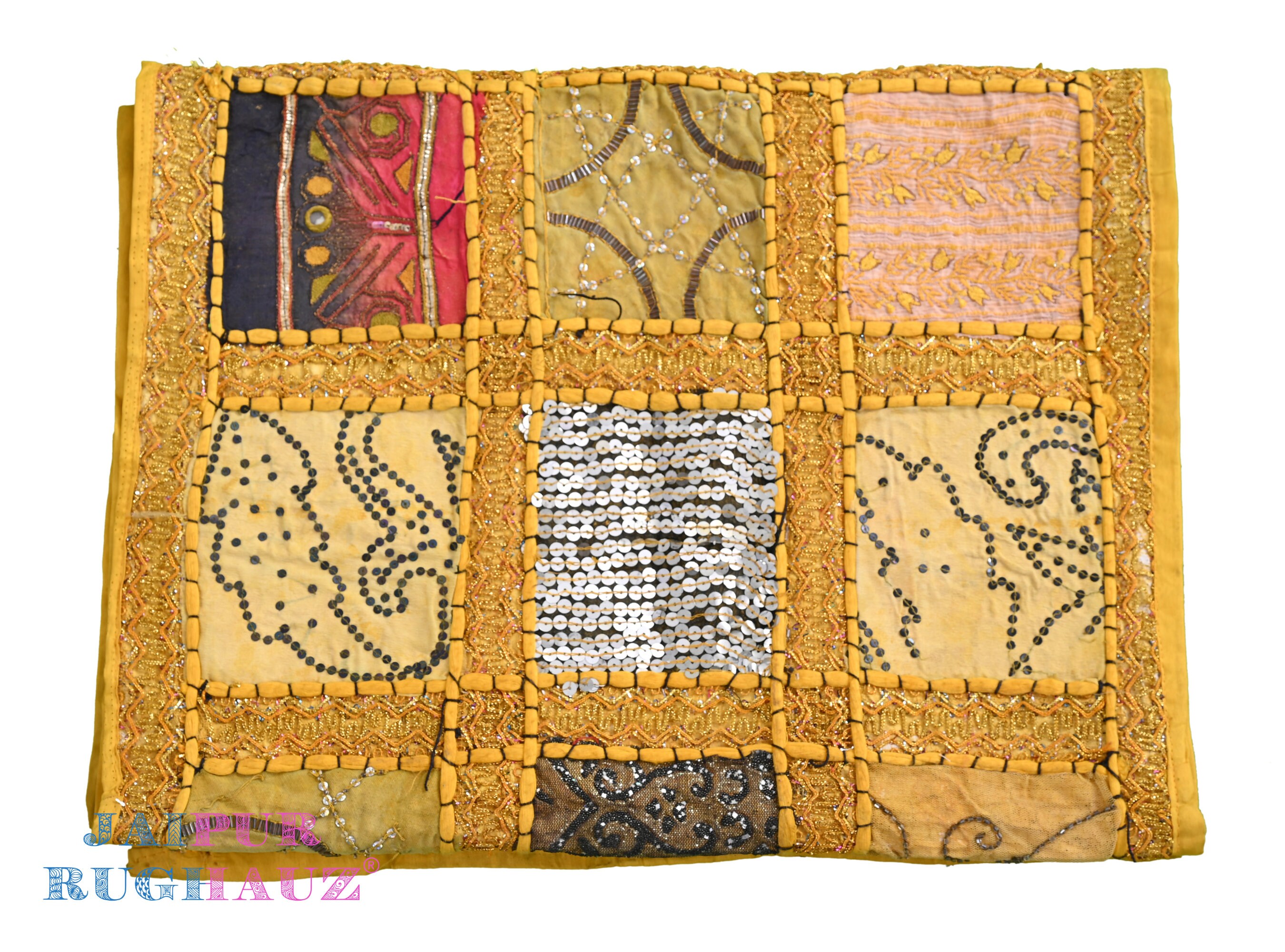 ヴィンテージインドのタペストリー：手刺繍の花柄デザイン、56 x 19