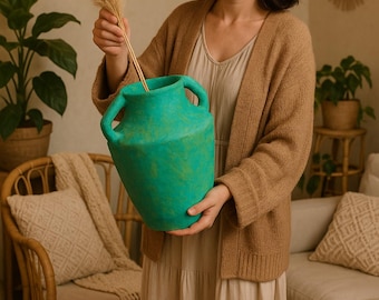 Handmade Paper Mâché Pot | Eco-Friendly Decorative Planter | Lightweight Vase | Rustic Boho Home Decor | Luxe Boho Decor