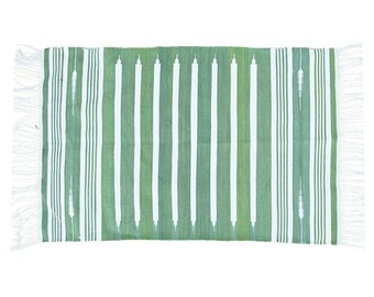 Handmade Green Cotton Dhurrie Rug: Reversible Indian Door Mat
