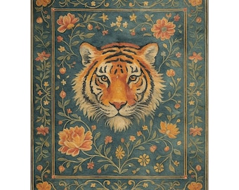 Handmade New Zealand Wool Tufted Rug: Tiger Design, Boho Decor