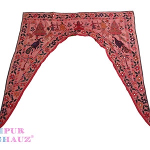44x44 in Vintage Toran Wall Hanging 70-80 years old, Traditional Indian Hand-Embroidered Cotton Tapestry for Door and Window Decor