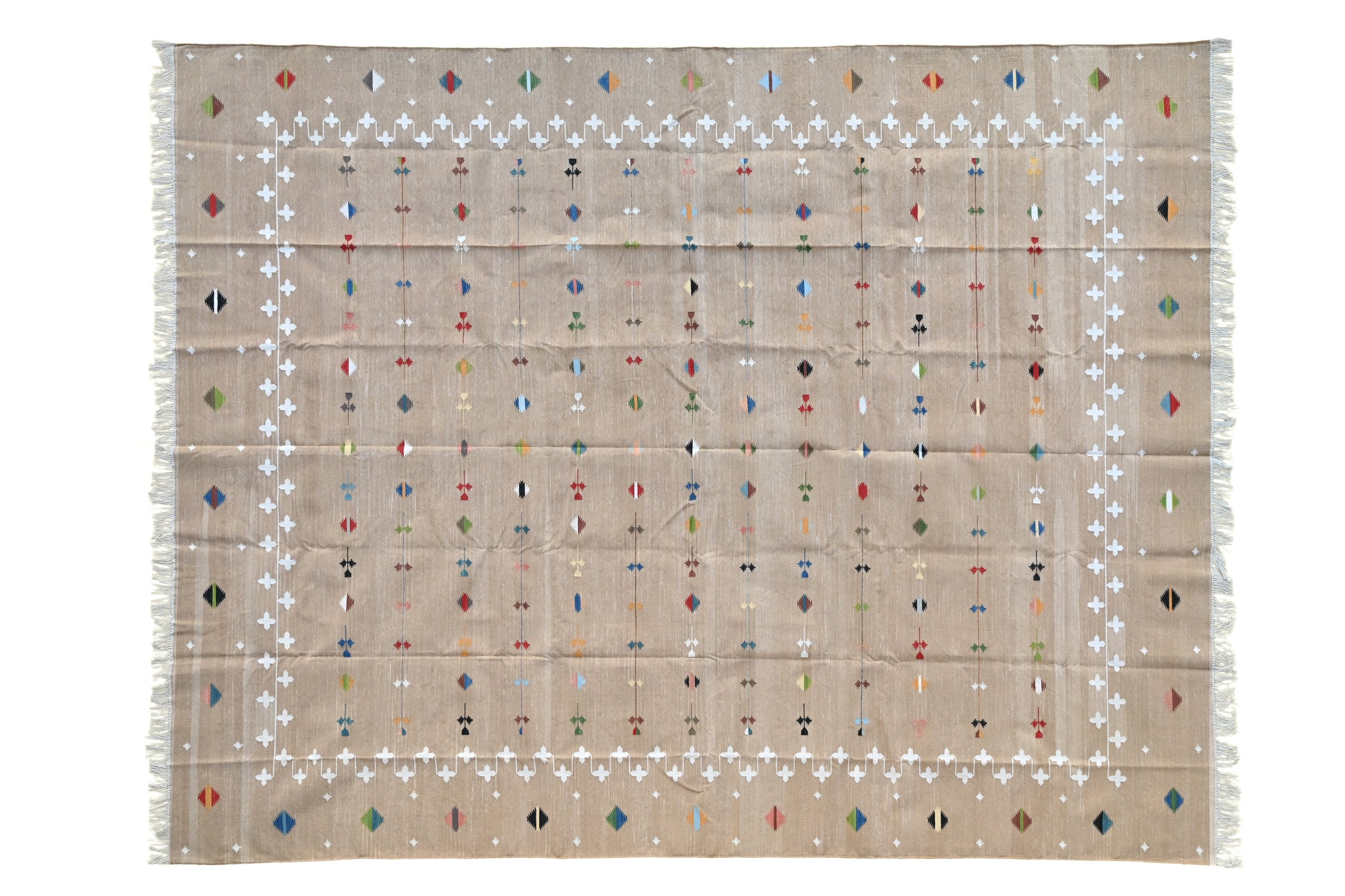 Modern Handmade Cotton Area Rug. Indian Dhurrie Rug Reversible Khaki Galaxy Natural Vegetable Dyed Eco Friendly Rugs Wall Tapestry