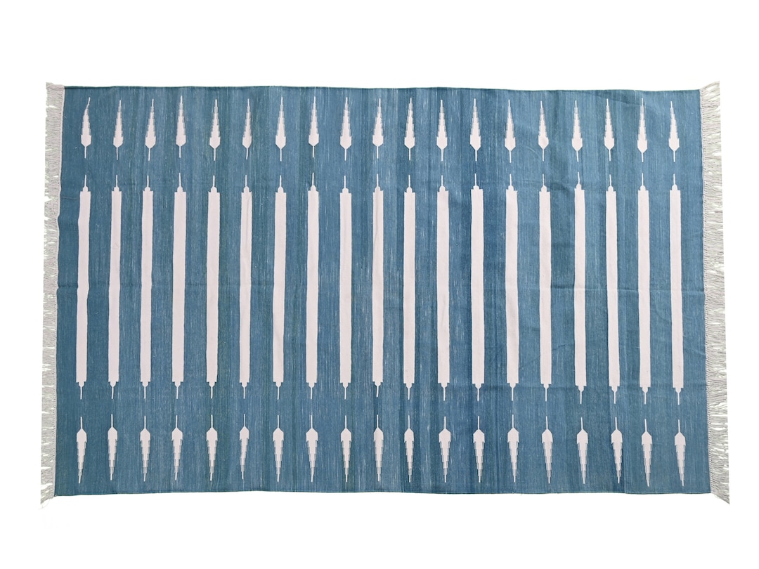 Indigo Blue Handwoven Dhurrie Rug – Cotton/wool Flatweave, Vintage ...
