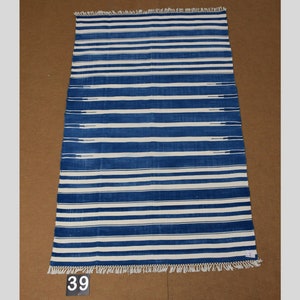 4x6 Indigo Blue and White stripes Modern Handmade Cotton Area Rug  Indian Dhurrie Rug | Flatweave Rug Tapestry Scandinavian Kilim
