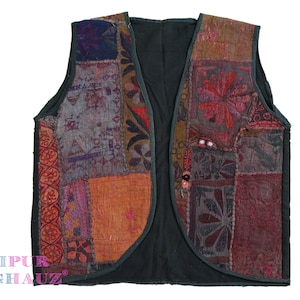 Vintage Kantha Jacket: 1970s Boho Indian Embroidered Vest