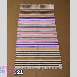4x6 Pink Purple Multi Color stripes Modern Handmade Cotton Area Rug  Indian Dhurrie Rug | Flatweave Rug Tapestry Scandinavian Kilim