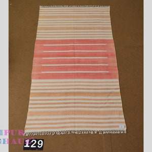 4x6 Blush Pink and White stripes Modern Handmade Cotton Area Rug  Indian Dhurrie Rug | Flatweave Rug Tapestry Scandinavian Kilim