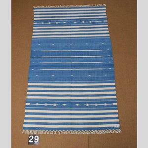4x6 Indigo Blue and White stripes Modern Handmade Cotton Area Rug  Indian Dhurrie Rug | Flatweave Rug Tapestry Scandinavian Kilim