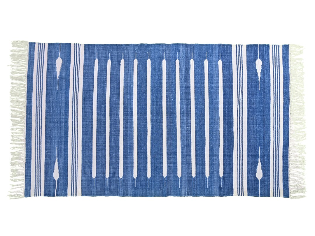 Handmade Indigo Dhurrie Rug, Reversible Cotton Rug - Natural Dyed - Etsy