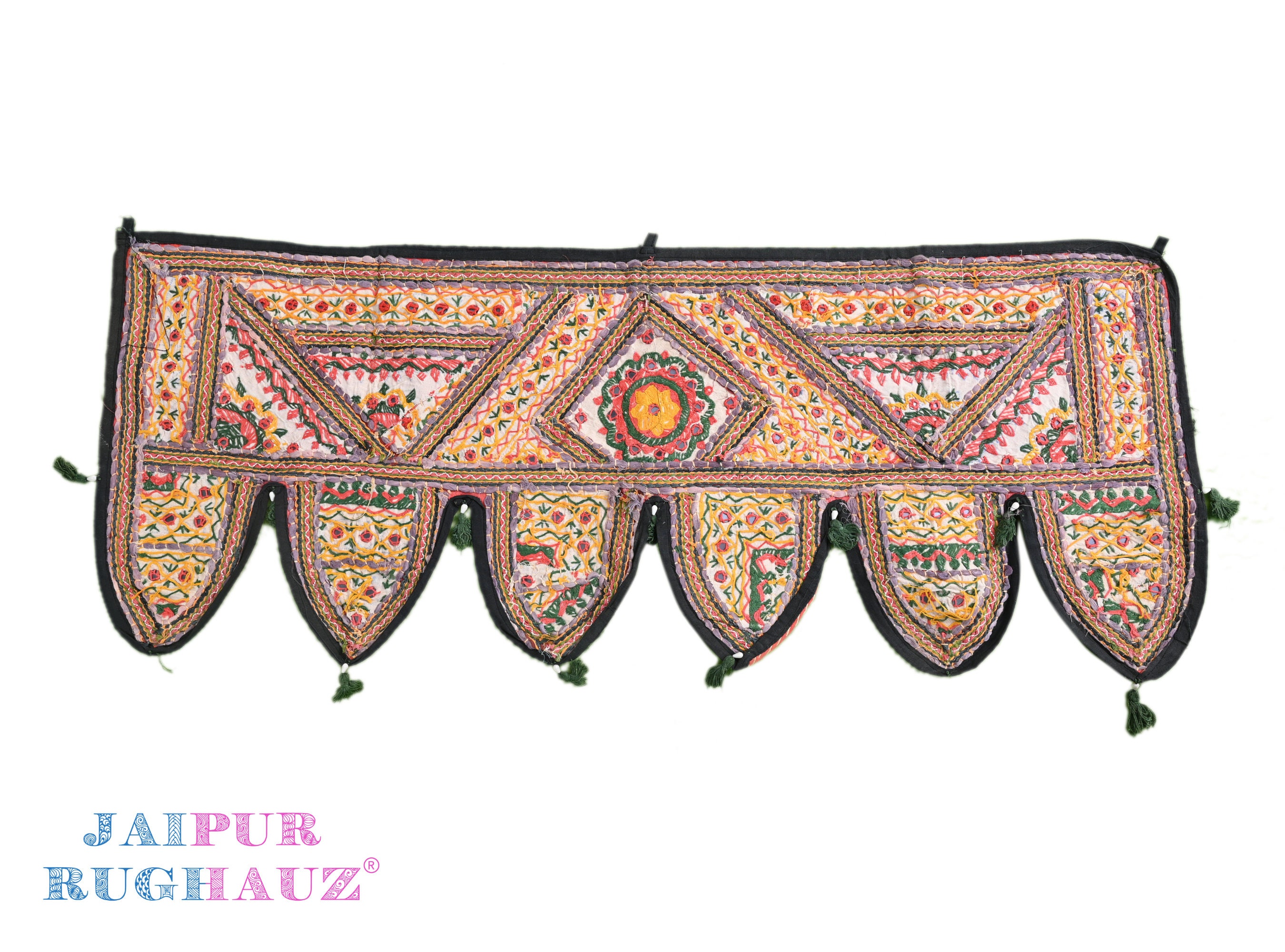 ヴィンテージ手刺繍トラン：インドのタペストリー壁掛け（40 x 16