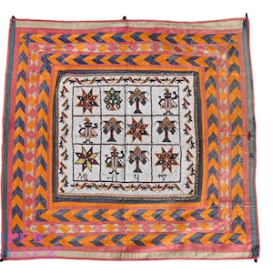 Handcrafted Textile Tapestry with Traditional Pearl Beadwork Figurative Motif from Nature Tribal Art for Wall Decor in Living Room,Cotton.
