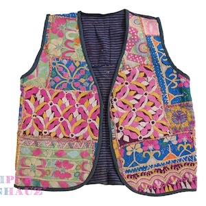 Vintage Kantha Jacket: 1970s Embroidered Boho Hippie Vest