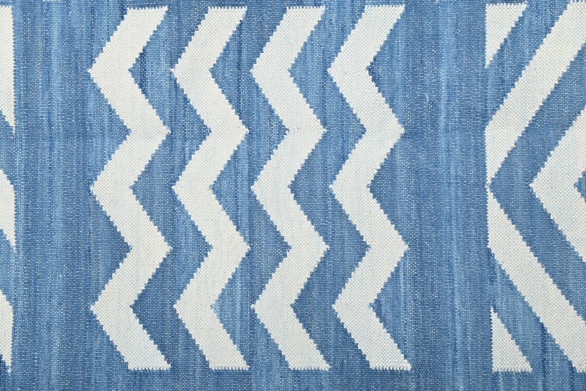 Indigo Blue Abstract Dhurrie Rug: Handmade Cotton Wool Flatweave - Etsy