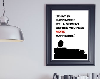 Wat is geluk? digitaal downloadbestand, vaderdag. Film citaten muurkunst. Directe download. gekke mannen Don Draper, Peggy Olson Joan Holloway
