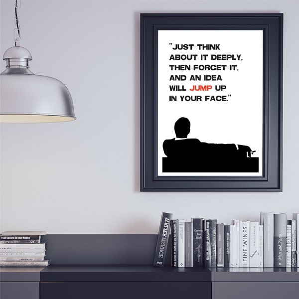 Think and forget, digital download file, poster mad men. Printable art. Movie quotes wall print. Father's day. Don Draper