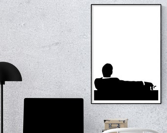 Silhouet madison mannen don draper, digitaal downloadbestand, vaderdag. Afdrukbare filmcitaten muurkunst. Directe download. vader cadeau kantoor