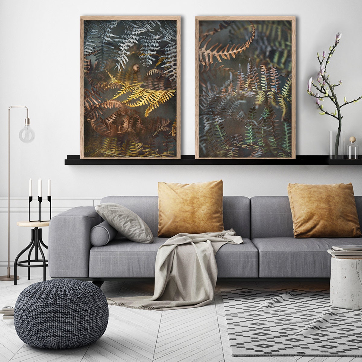Set of 2 extra large Botanical WALL ART PRINTS Earthy Ferns Etsy