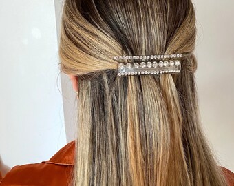 Celimine Rhinestone Hair Barrette Set | Sparkly Hair Clip Set | Double Clip Non-slip French Barrette Set | Holiday Gifts