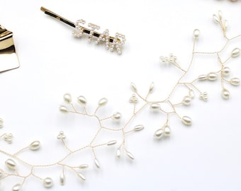 Long Pearl Hair Wreath , Pearl Hair Jewelry for Brides , Wedding Hair Accessories, small Christmas gifts  / Stocking Stuffer
