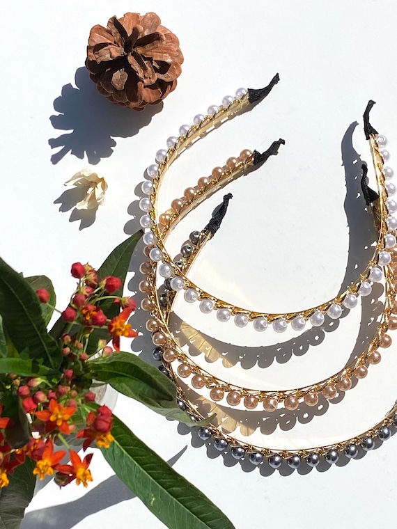 Pearl Headband / Silver Pearl Headband / Pearl Chain  display picture 2