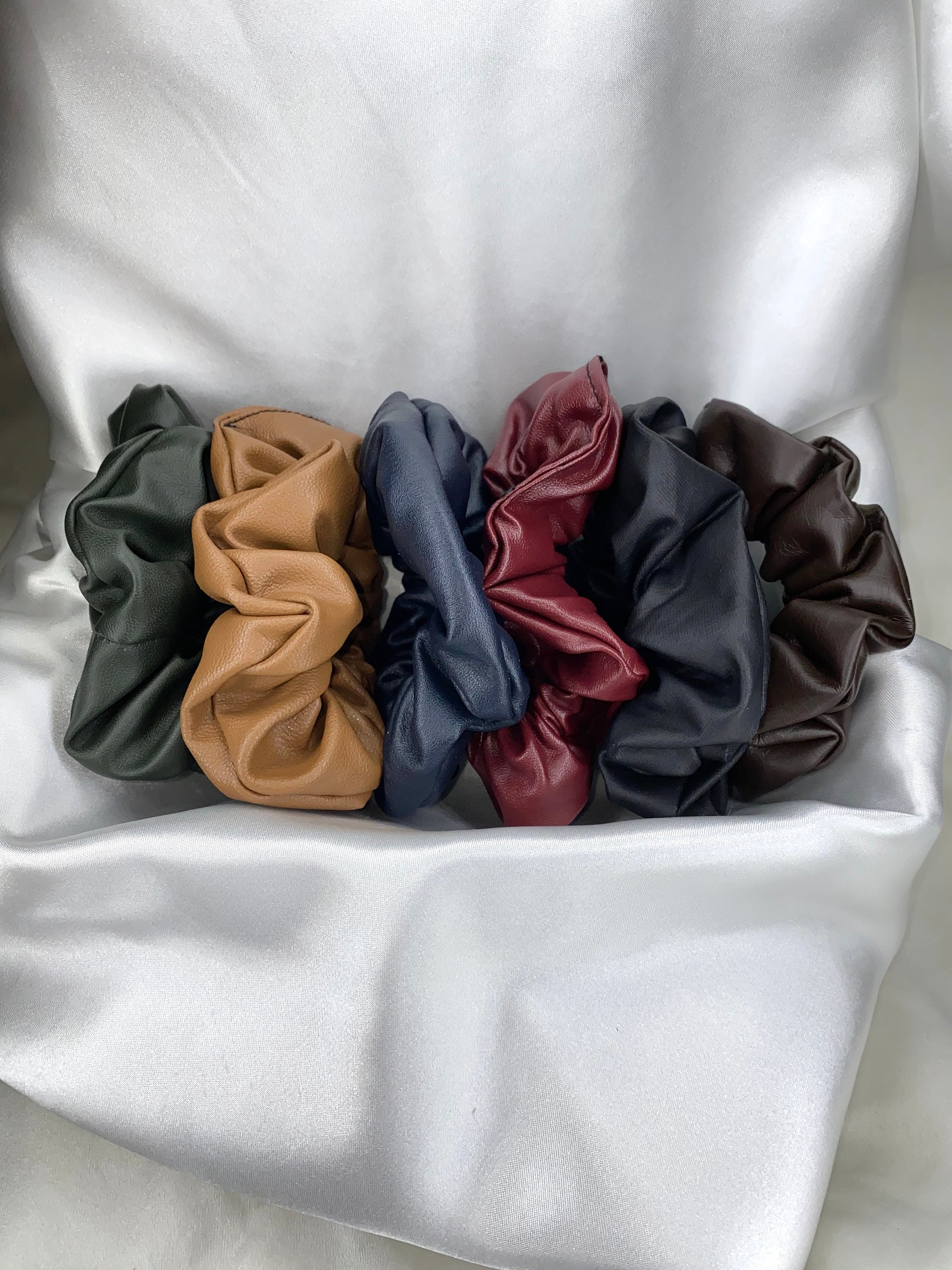 Neutral Faux Leather Scrunchies | Dark Neutral Color  display picture 3