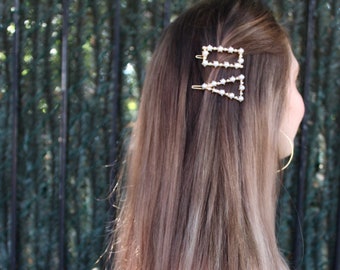 Open Rectangle Pearl Barrette /  Pearl Hair Pins / Pearl Hair Clips / Hair Accessories, small Christmas gifts  / Stocking Stuffer
