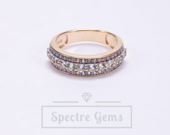 Blue Topaz Ring - Eternity Ring - Yellow Gold Ring - Natural Gemstone - December Birthstone - 925 Sterling Silver