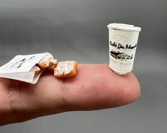 Miniature Cafe Du Monde Coffee and Beignet Set - New Orleans Dollhouse Decor